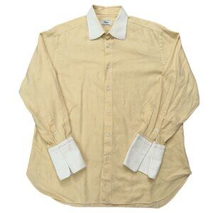 Brioni Shirt Mens Size L 16.5 Long Sleeve Dress French Cuff Made in Italy Yellow